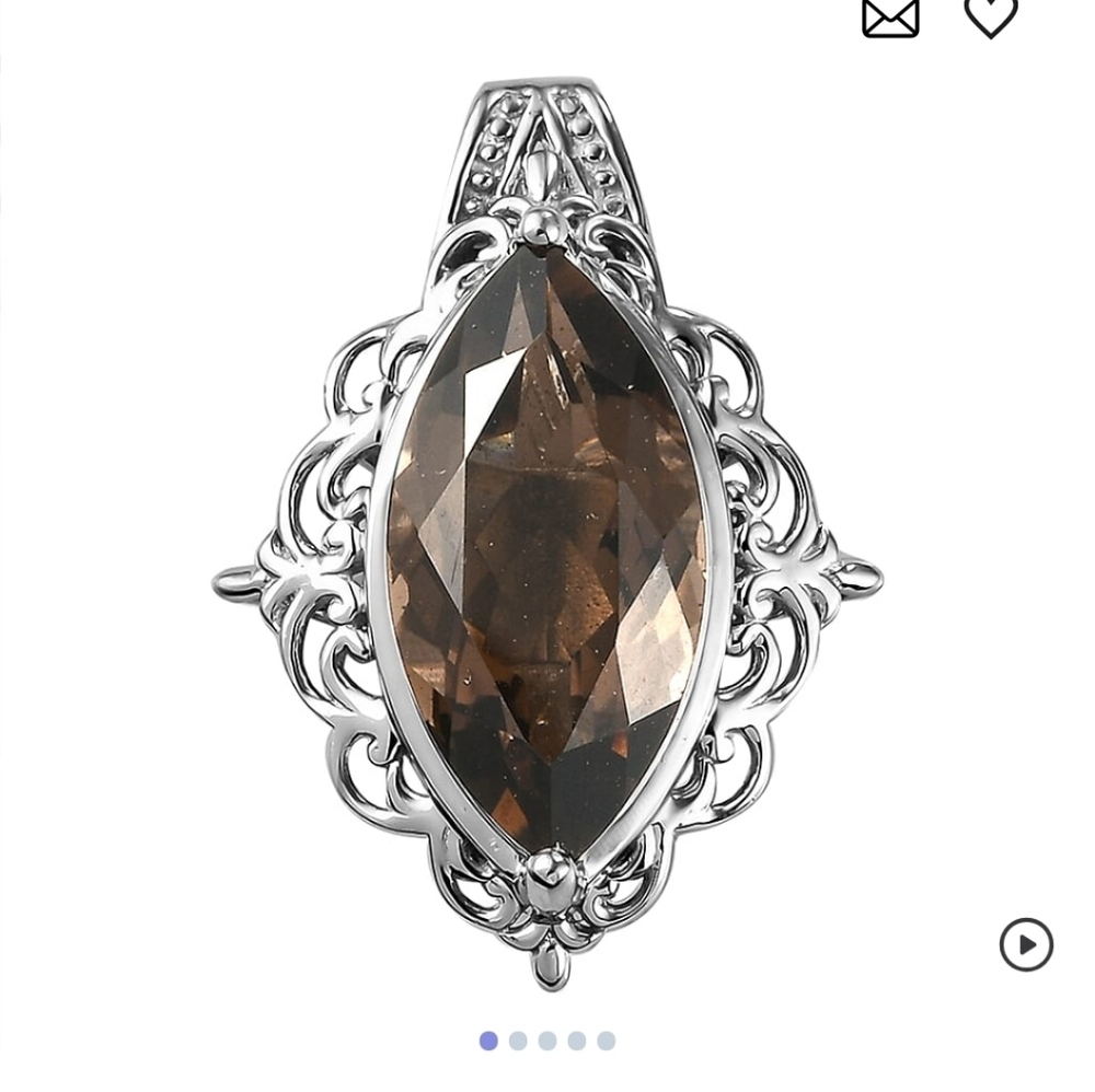 🆕️ Brazilian Smoky Quartz Solitaire Pendant in Platinum Over Copper with Magnet